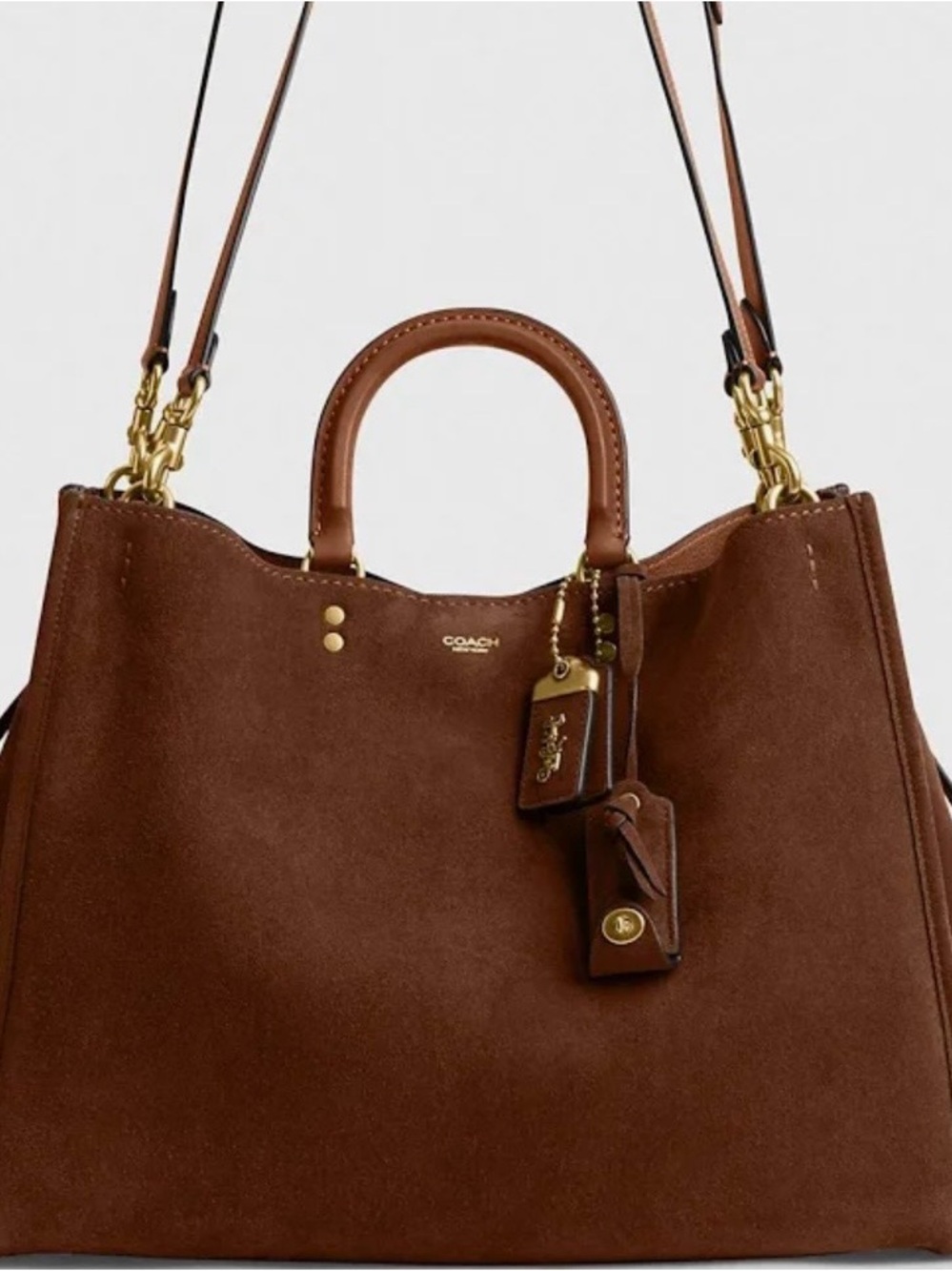 Coach Warm Brown Suede Rouge 40 with Gold Hardware NWT - Picture 2 of 10